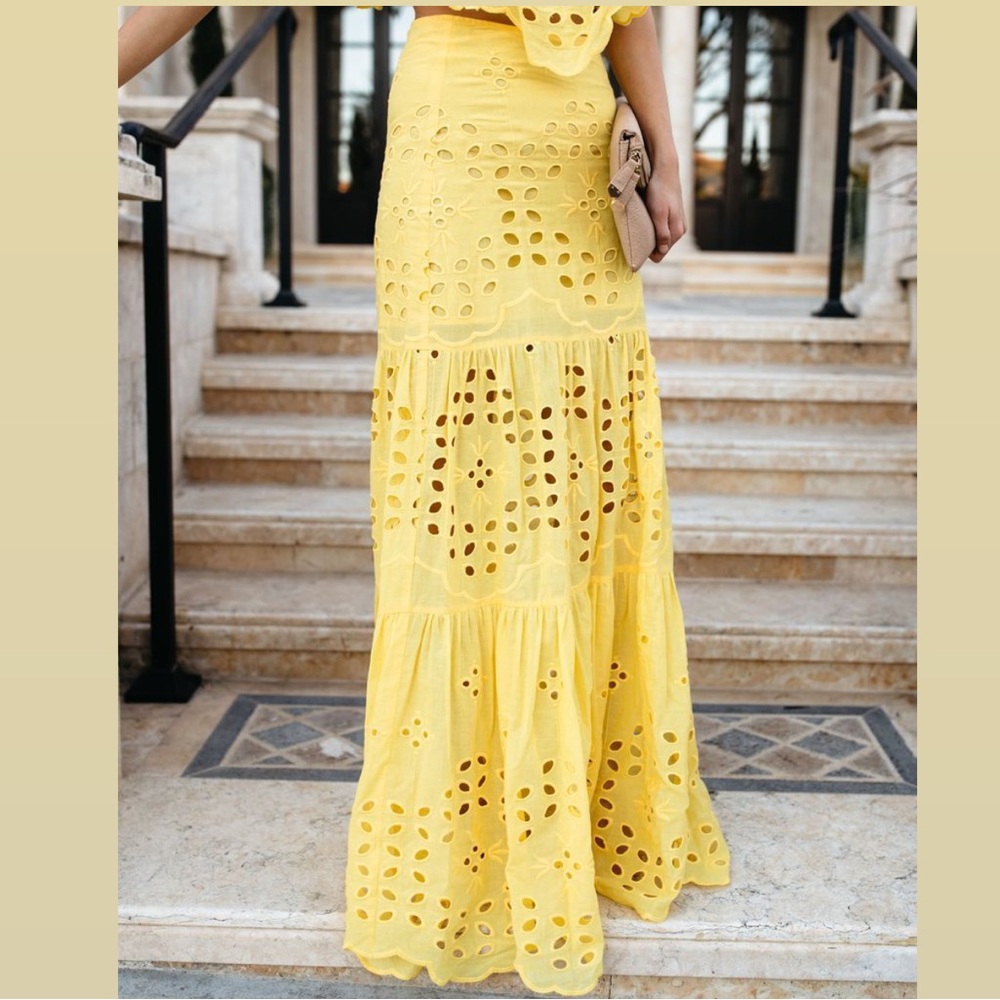 Vici Eyelet Yellow Maxi Skirt